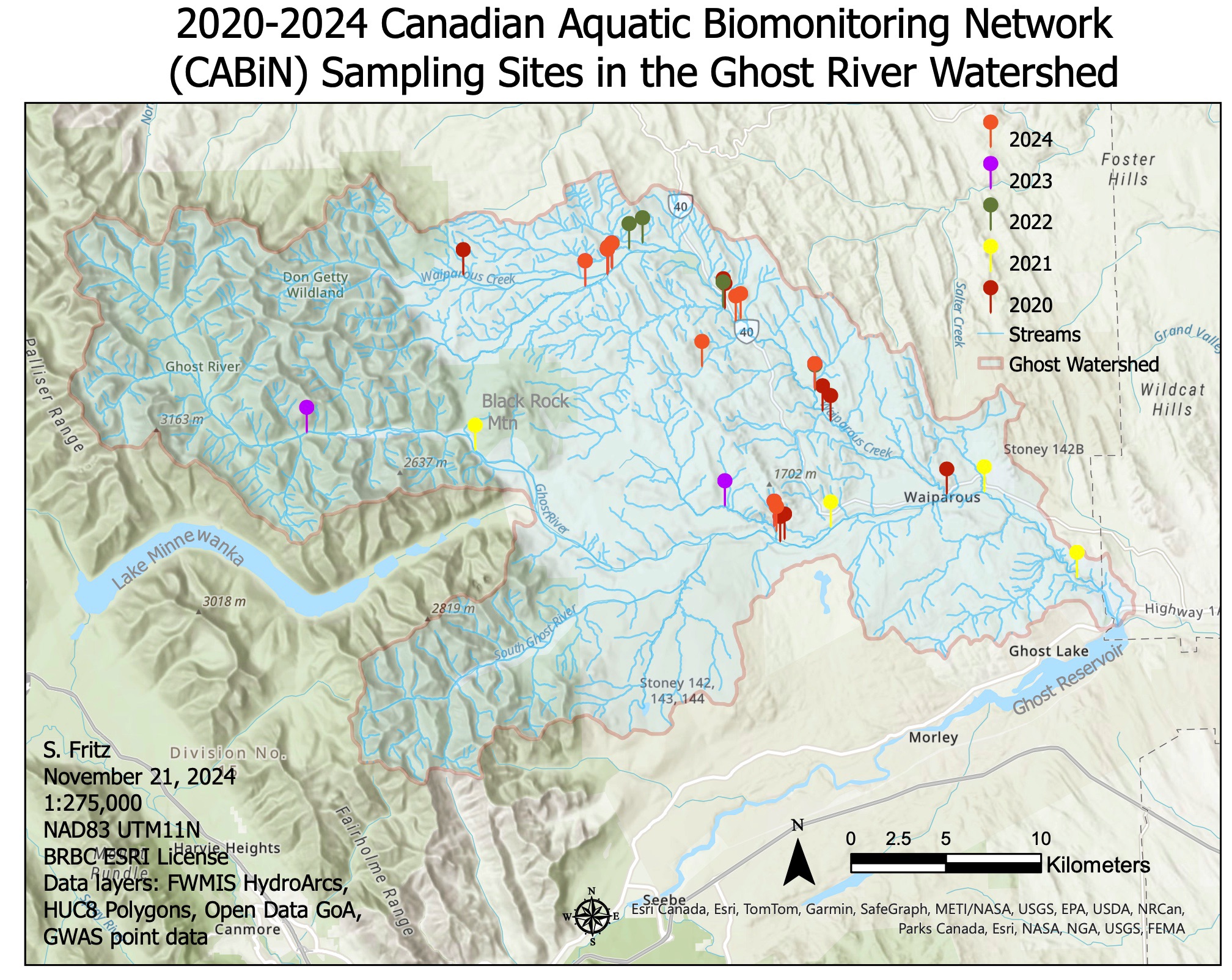 CABiN sampling sites in teh Ghost Watershed